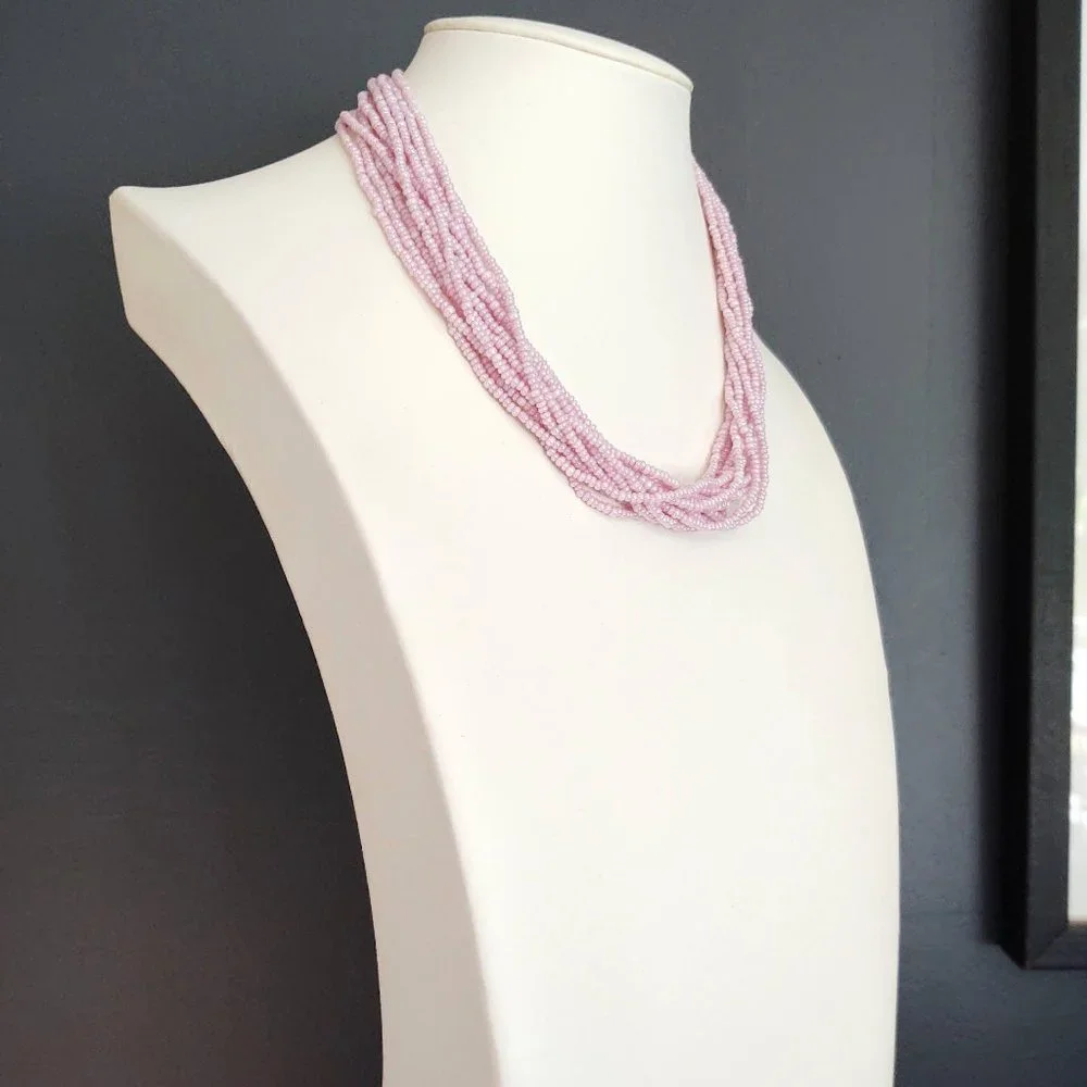 Ballet pink multi strand seed bead necklace
